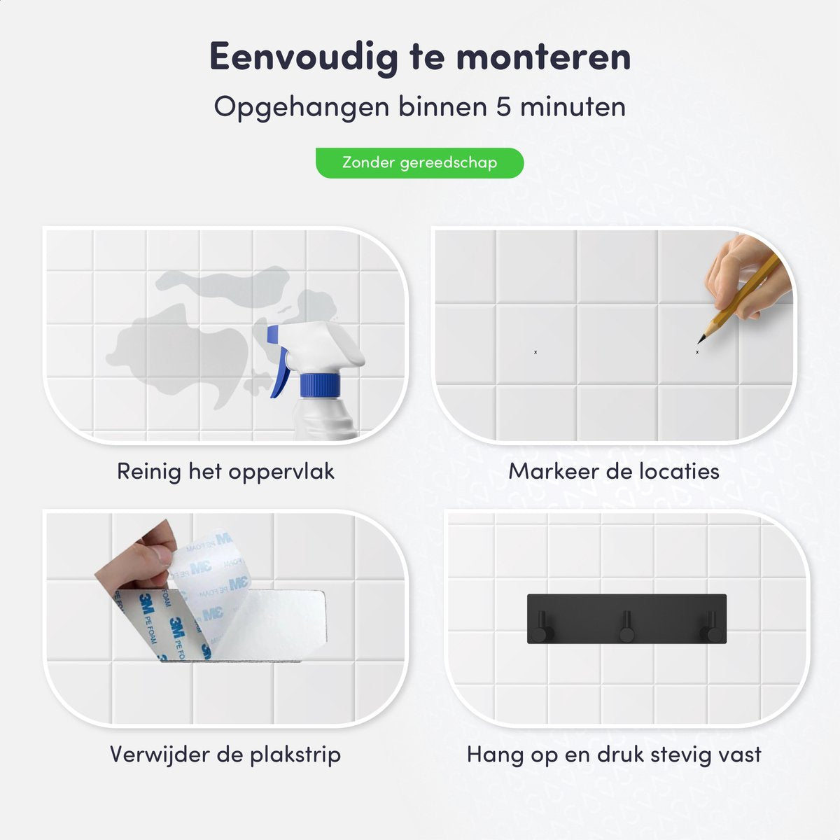 EAVY - Zelfklevende handdoekhaakjes RVS - handdoekhouder - wandhaak - plakhaak - Zwart - EAVY.NL