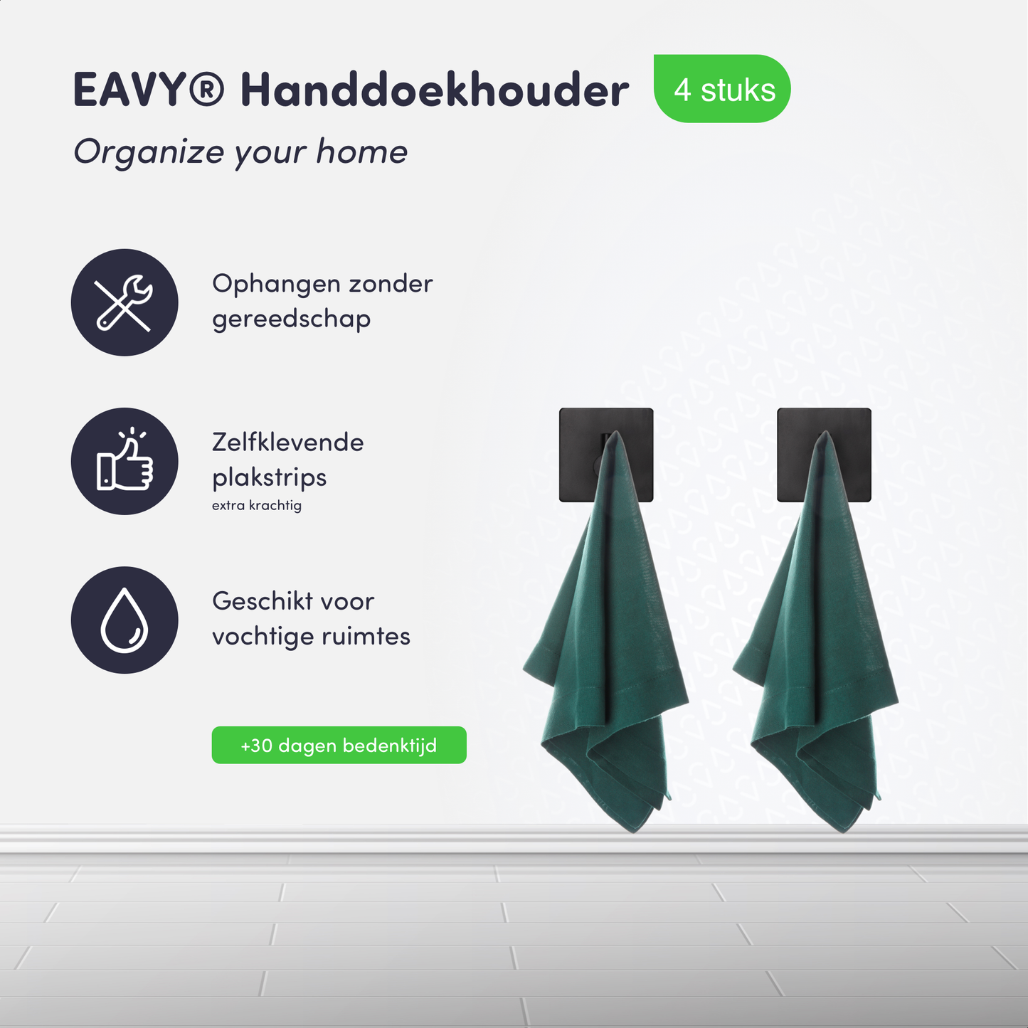 EAVY Handdoekhaakjes Zelfklevend Zwart - 2x Zelfklevende Haakjes - Handdoekhouder - Plakhaakjes - Wandhaak - EAVY.NL