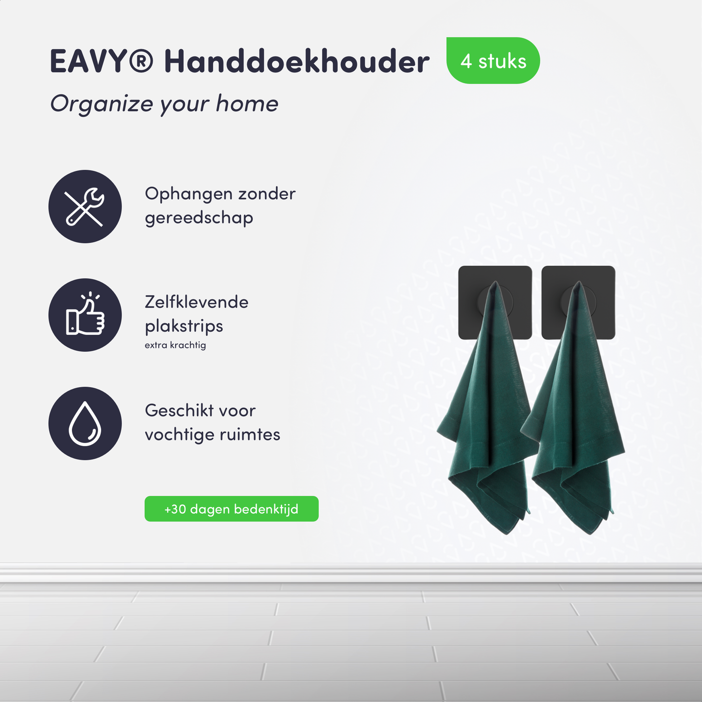 EAVY Zelfklevende Handdoekhaakjes – Set van 4 Handdoekhouders - RVS