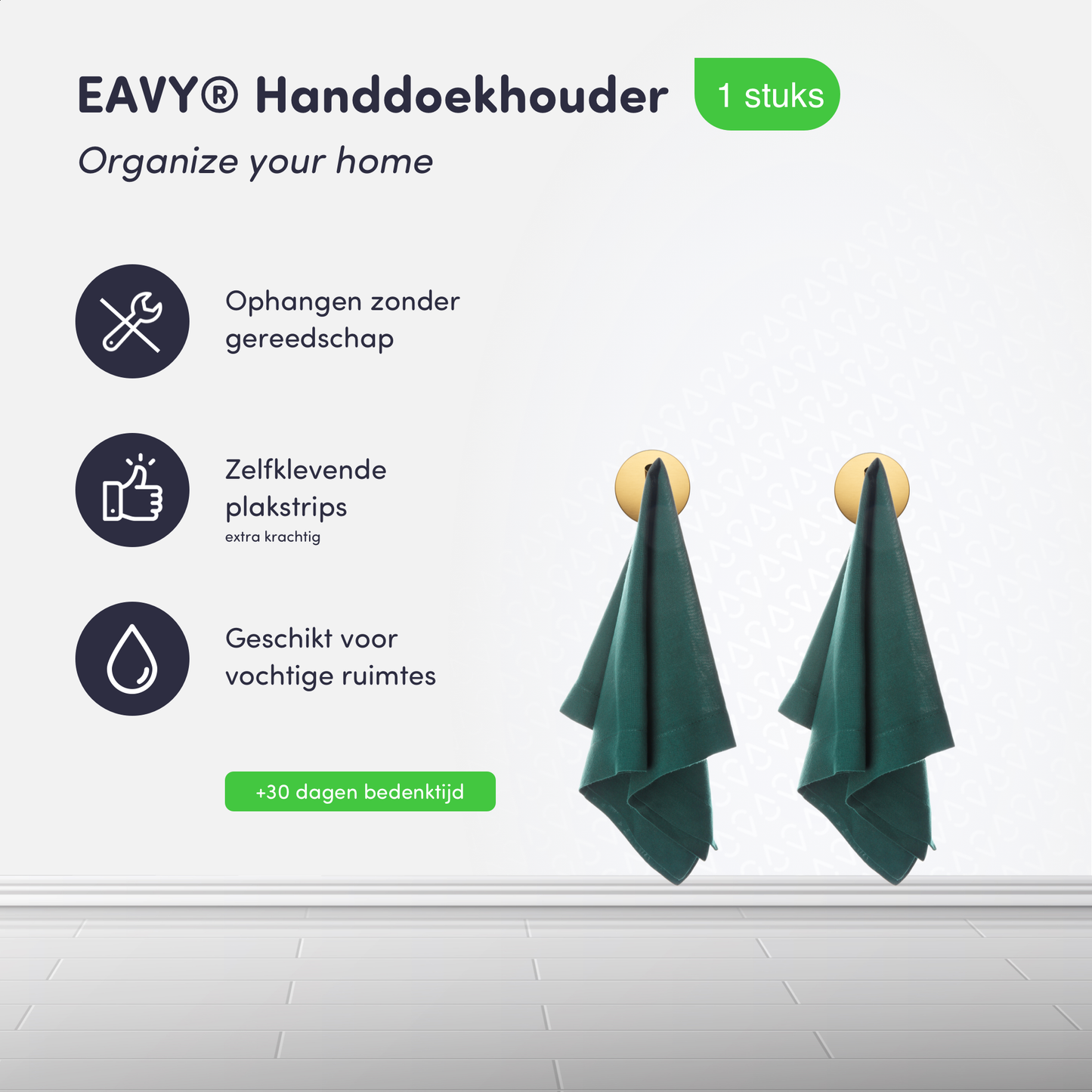 EAVY Zelfklevende Handdoekhaakjes – Set van 2 Handdoekhouders - Goud - RVS