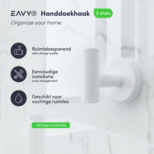EAVY - Handdoekhaak set van 2 - Boren - Schroef - Wit