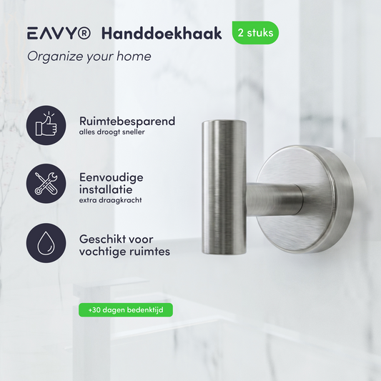 EAVY - Handdoekhaak set van 2 - Boren - Schroef - RVS