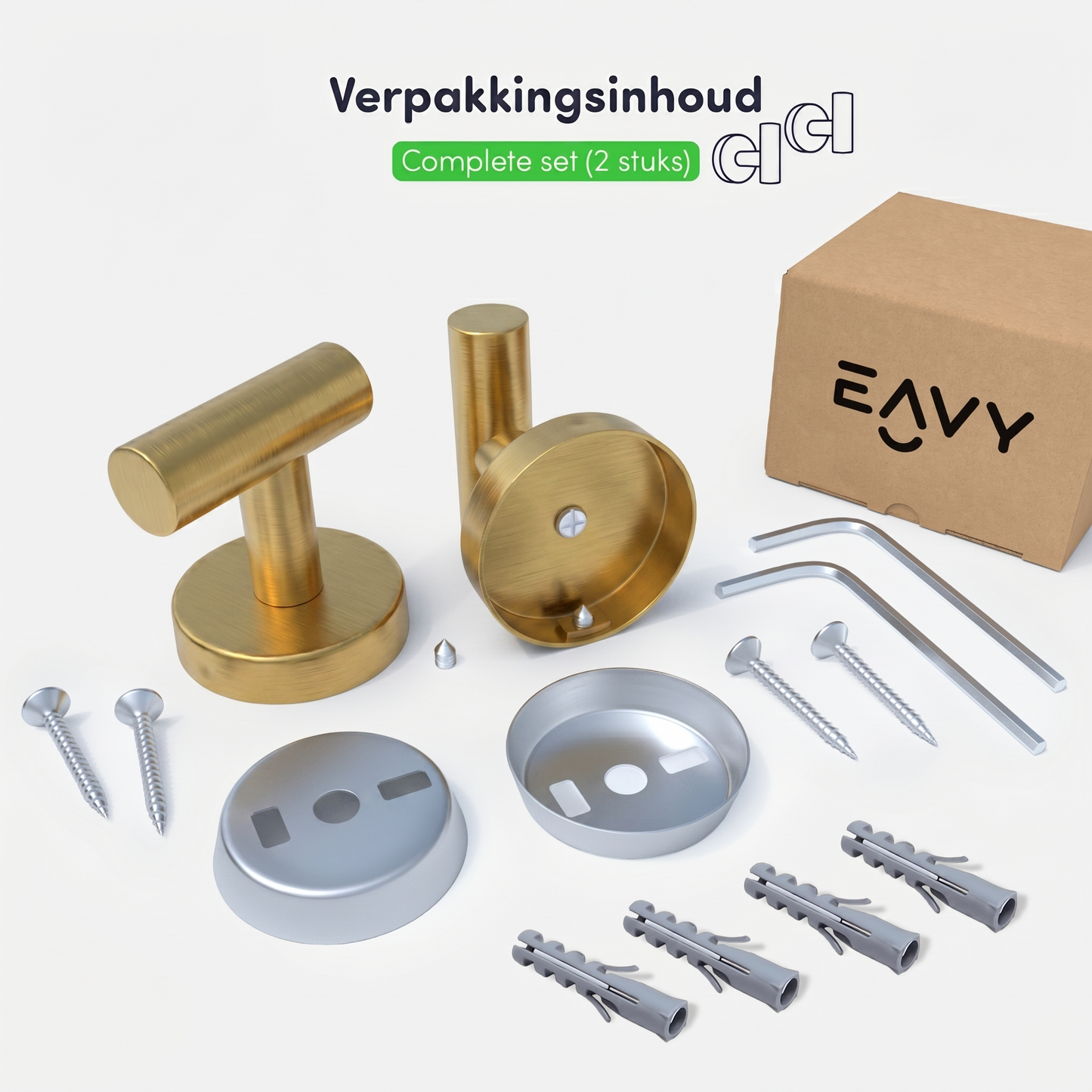 EAVY - Handdoekhaak set van 2 - Boren - Schroef - Goud