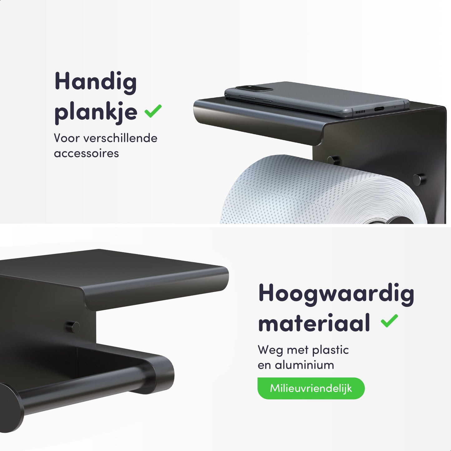 EAVY WC Rolhouder met Plankje - Zelfklevend of Boren - Gunmetal