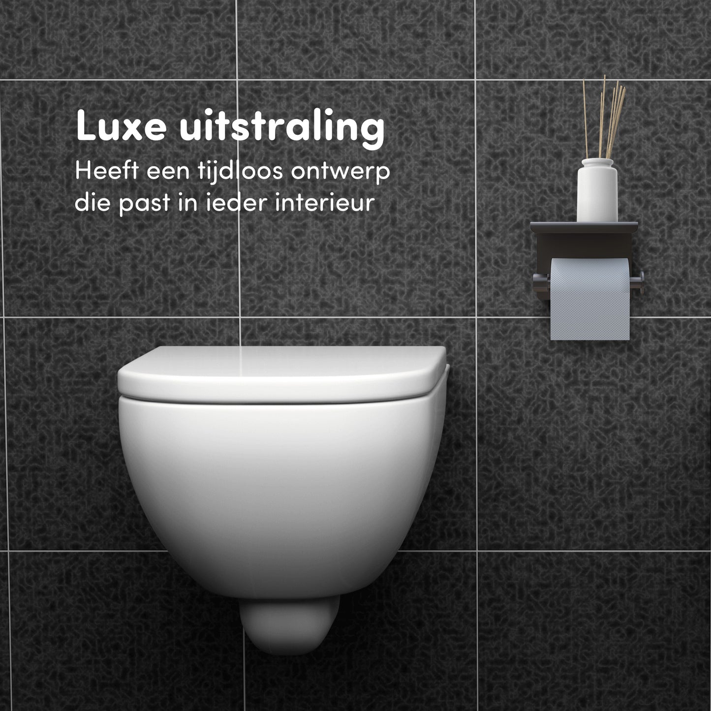 EAVY WC Rolhouder met Plankje - Zelfklevend of Boren - Gunmetal