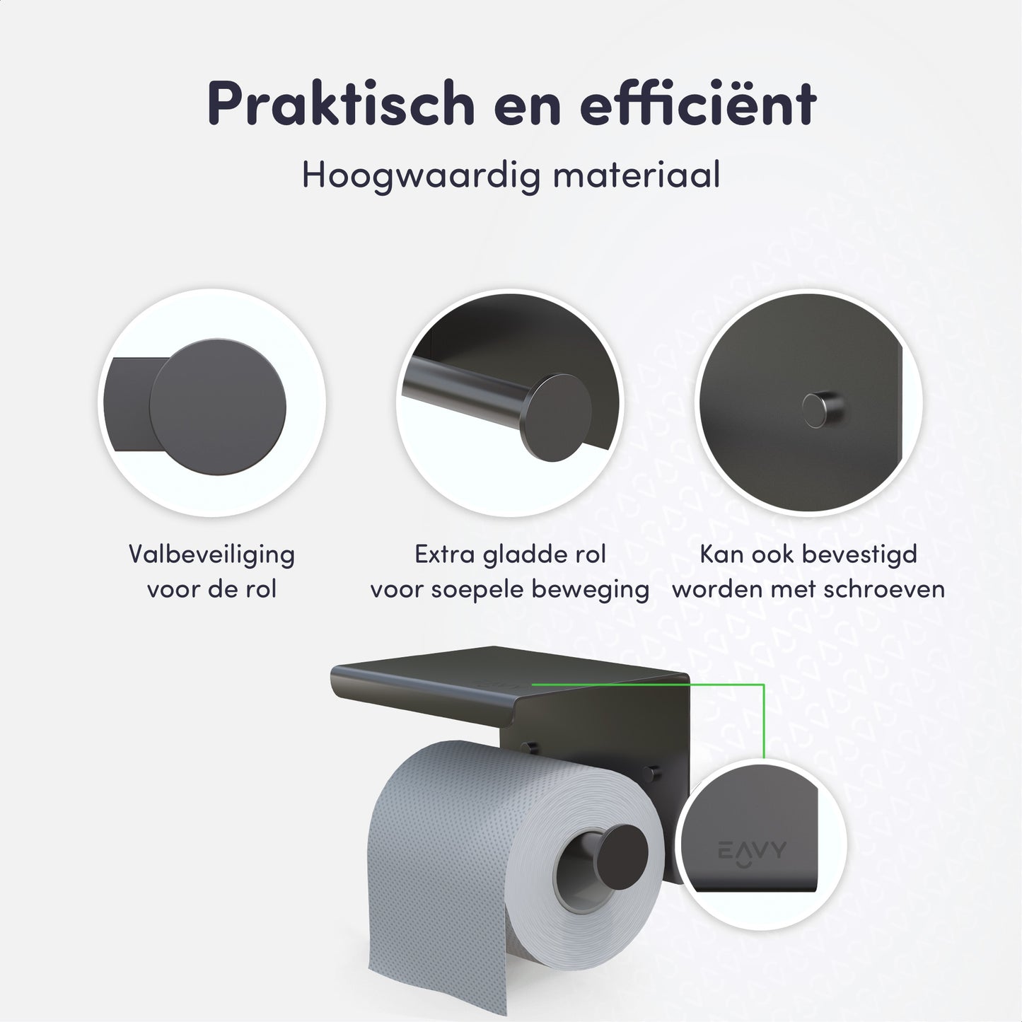 EAVY WC Rolhouder met Plankje - Zelfklevend of Boren - Gunmetal