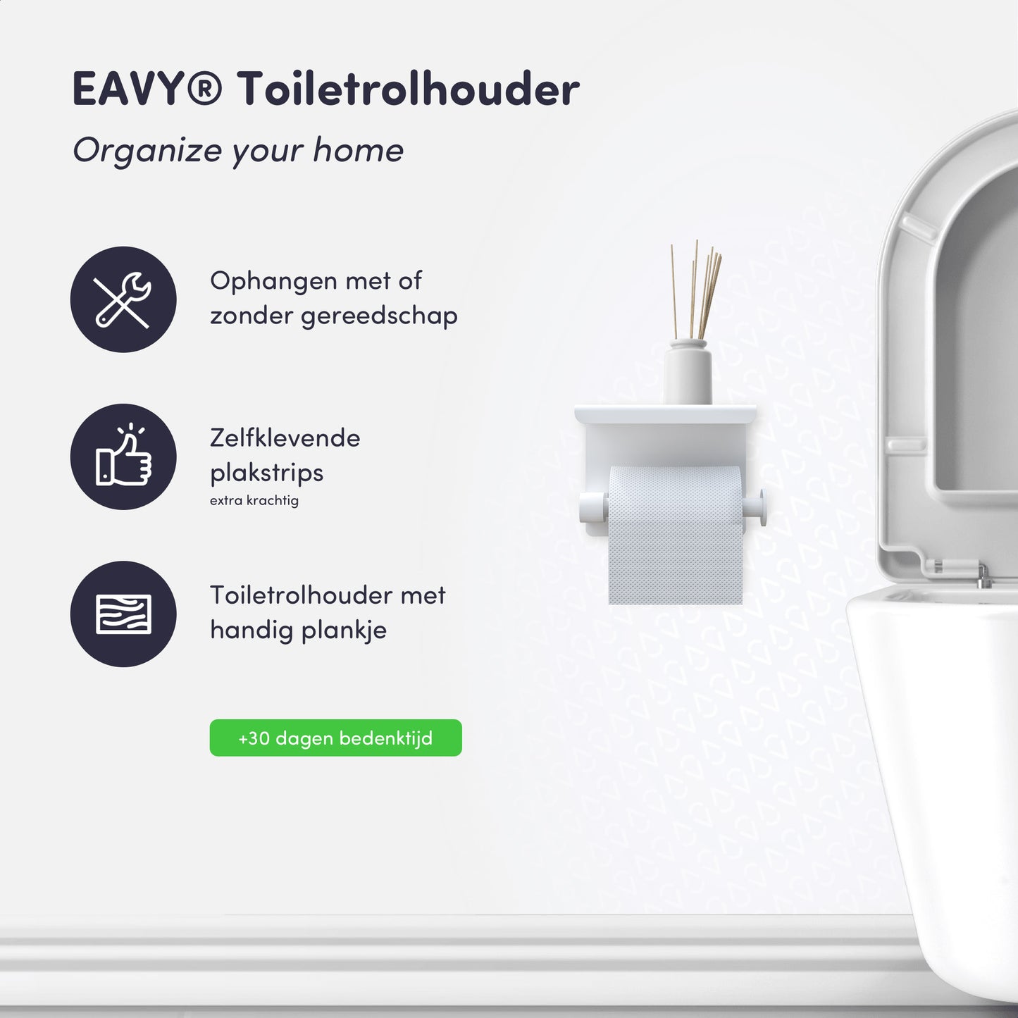 EAVY WC Rolhouder met Plankje - Zelfklevend of Boren - Wit
