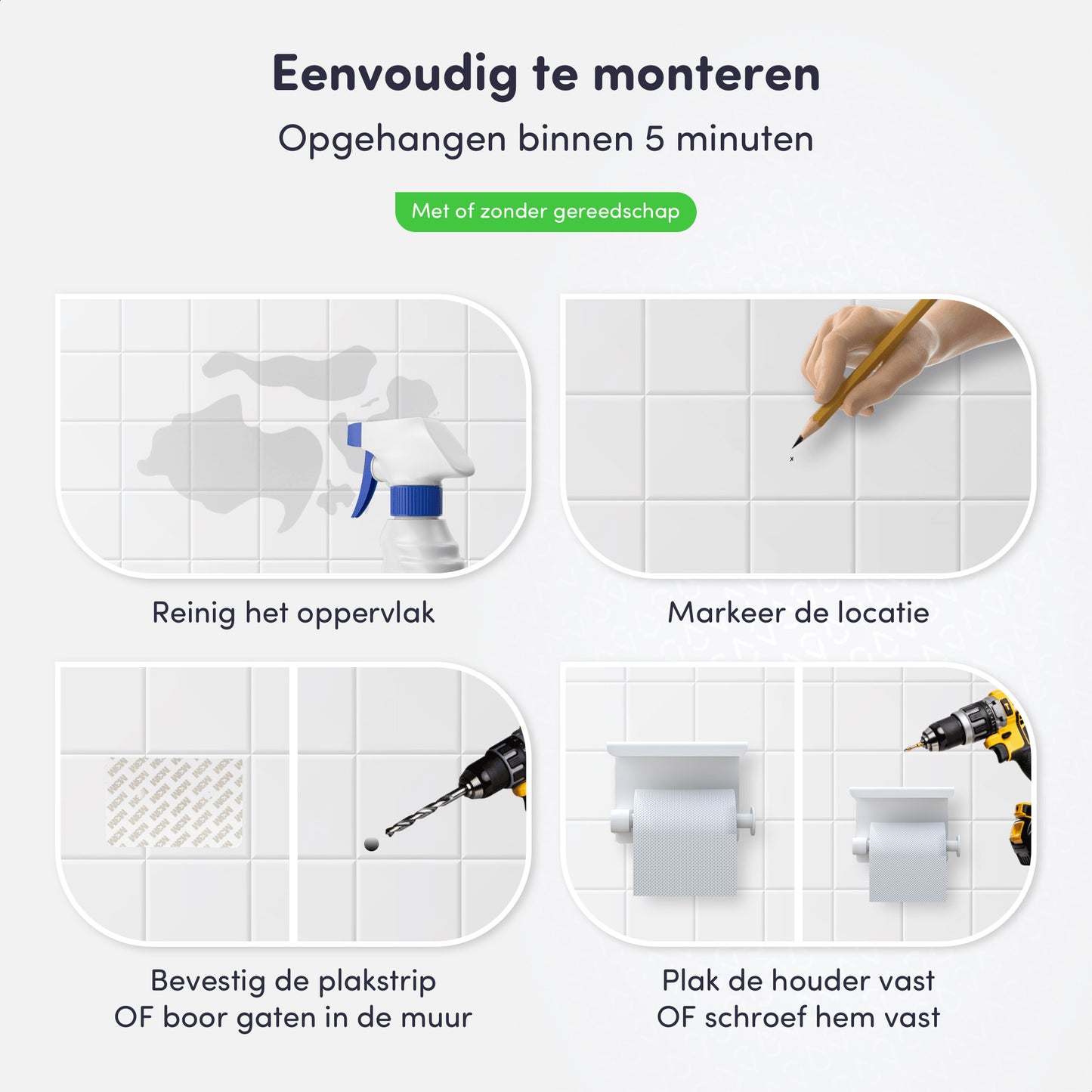 EAVY WC Rolhouder met Plankje - Zelfklevend of Boren - Wit