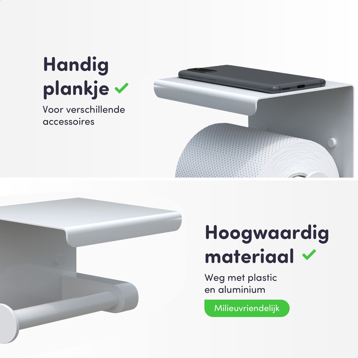 EAVY WC Rolhouder met Plankje - Zelfklevend of Boren - Wit