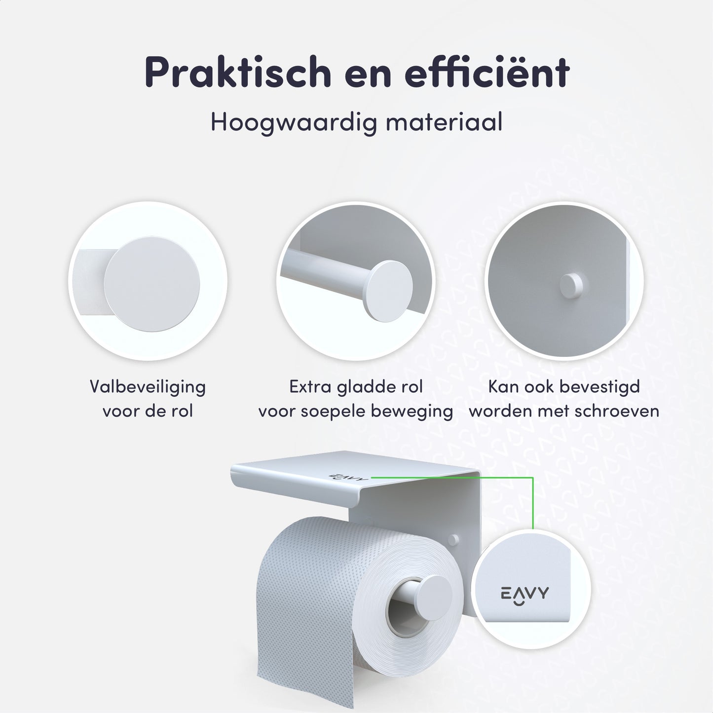 EAVY WC Rolhouder met Plankje - Zelfklevend of Boren - Wit