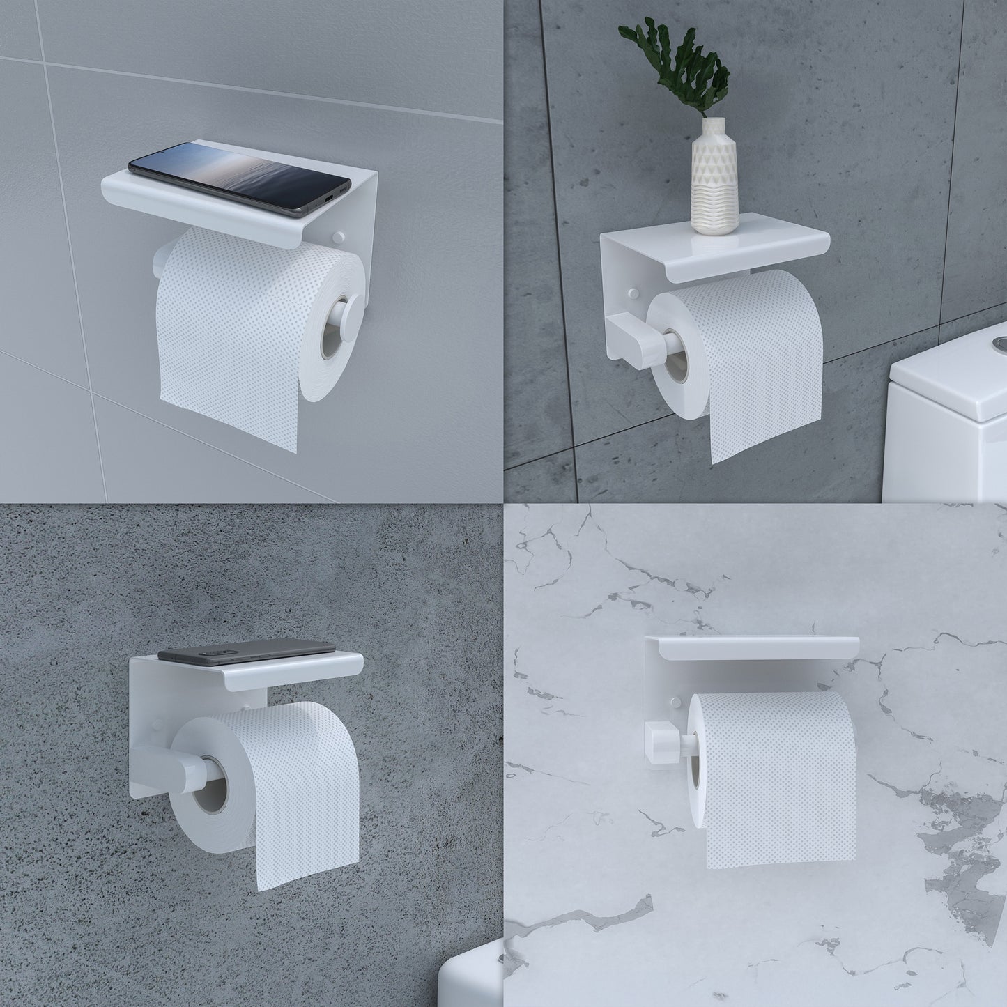 EAVY WC Rolhouder met Plankje - Zelfklevend of Boren - Wit