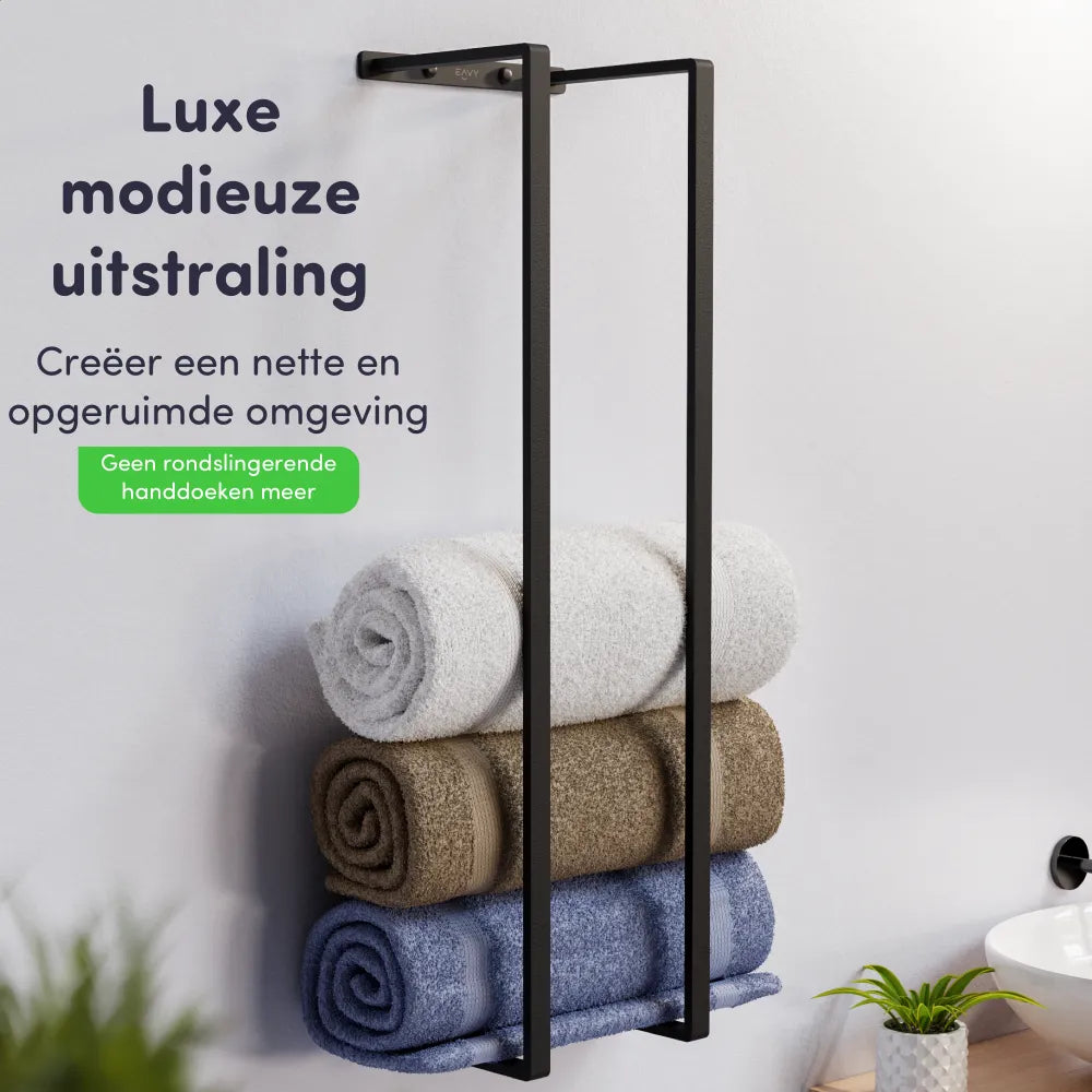 EAVY Handdoekenrek - 90x25x20 - Handdoekrek Mat Zwart - RVS - EAVY.NL