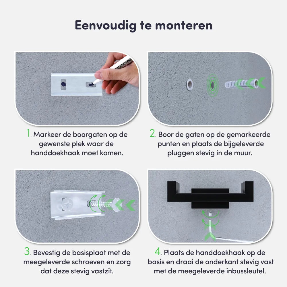 Montage-instructies voor EAVY enkele handdoekhaak met schroefbevestiging
