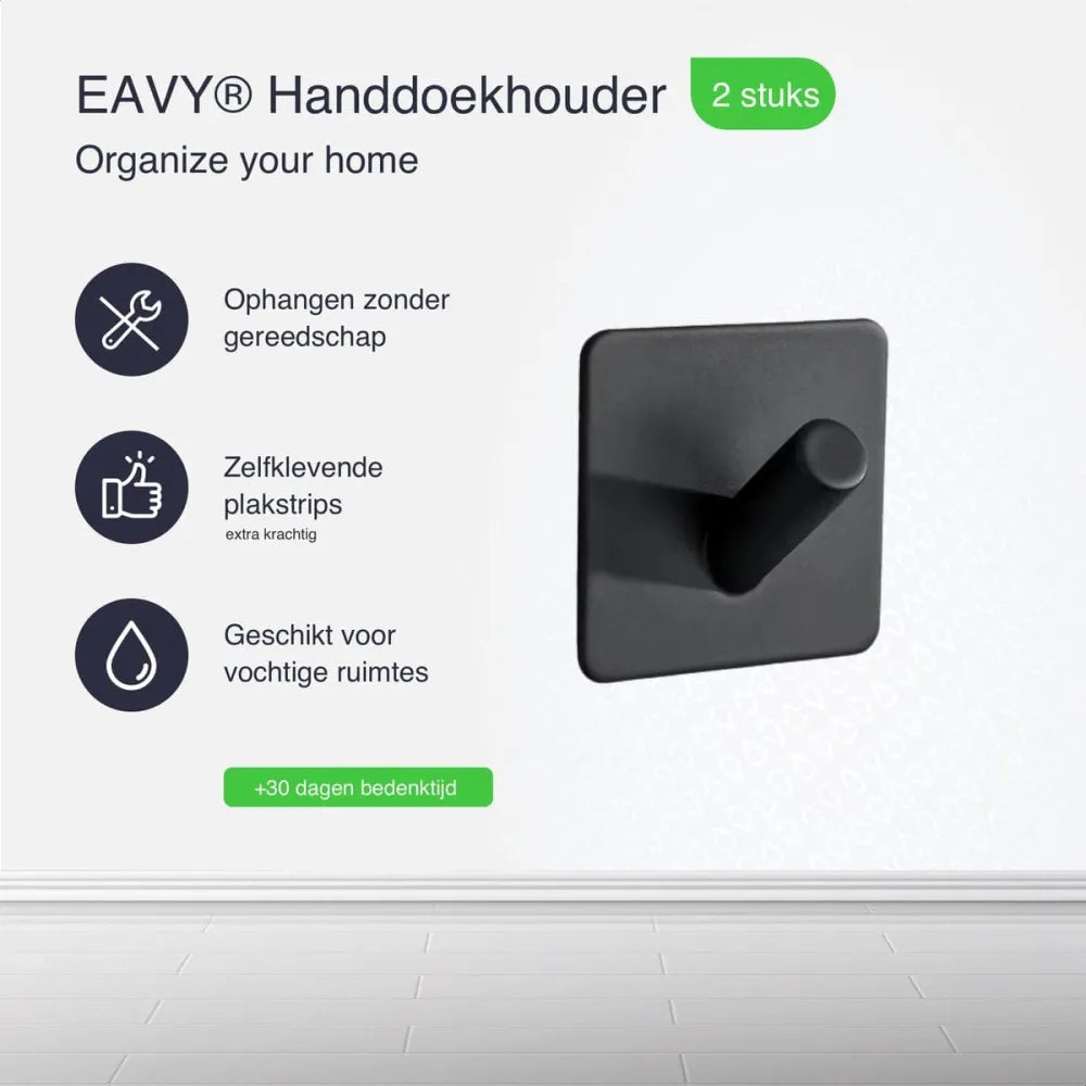 EAVY Handdoekhaakjes Zelfklevend - Set van 2 Handdoek Haakjes - Wandhaak - Handdoekhouder - Eavy.nl