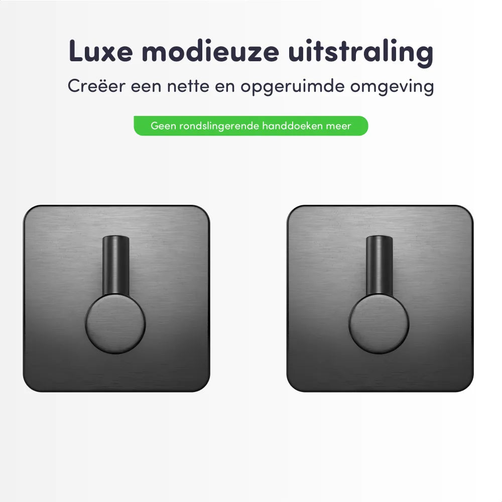 EAVY - Set van 4 Zelfklevende handdoekhaakjes RVS - Gunmetal - EAVY.NL