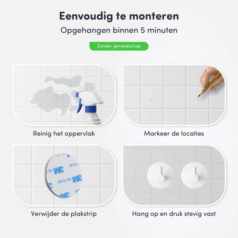 EAVY - Set van 4 Zelfklevende handdoekhaakjes RVS - plakhaak - WIT - EAVY.NL