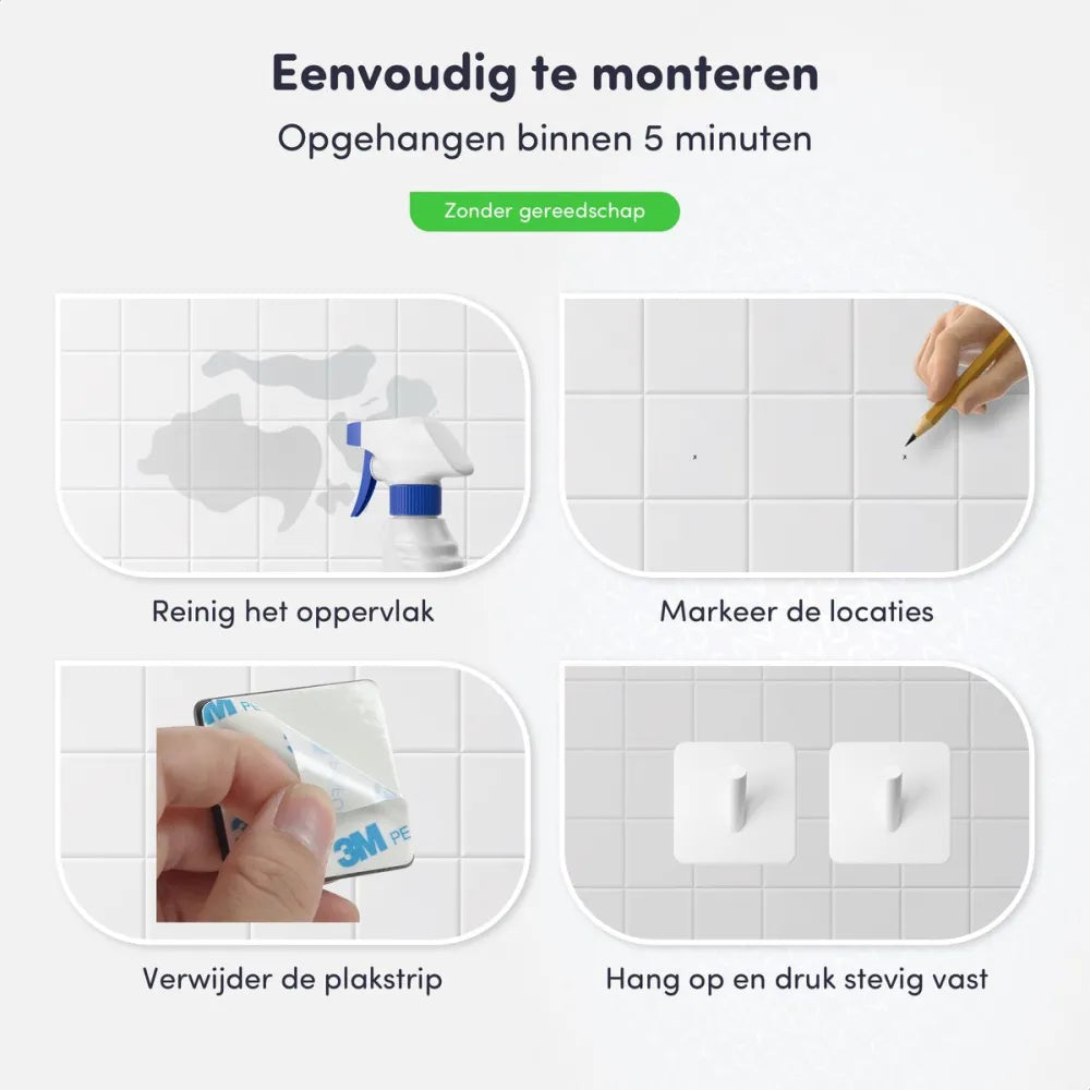 EAVY - Set van 4 Zelfklevende handdoekhaakjes RVS - plakhaak - WIT - EAVY.NL