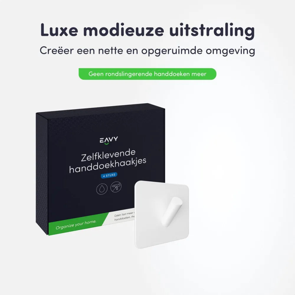 EAVY - Set van 4 Zelfklevende handdoekhaakjes RVS - plakhaak - WIT - EAVY.NL