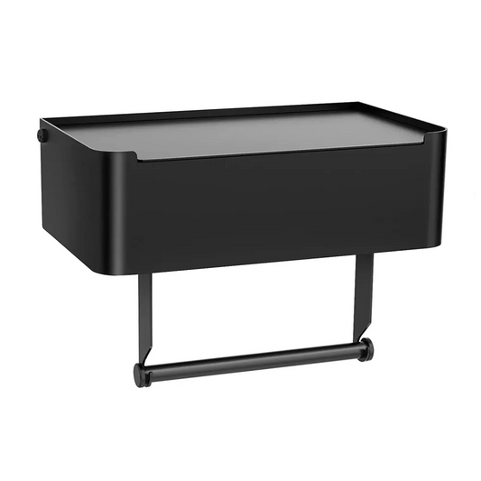 Toiletrolhouder Zwart met Plankje en Bakje - Eavy.nl