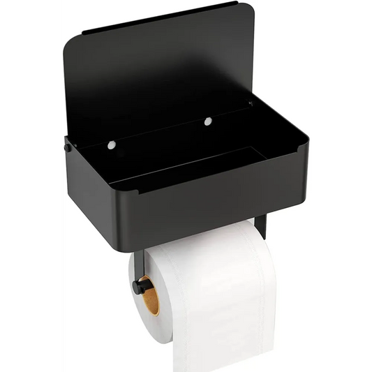 Toiletrolhouder Zwart met Plankje en Bakje - Eavy.nl