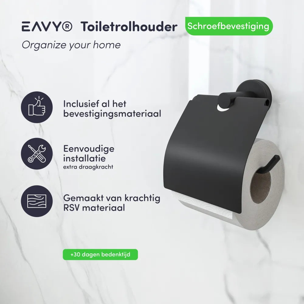 EAVY Toiletrolhouder Zwart Rond - Zijaanzicht met Toiletrol