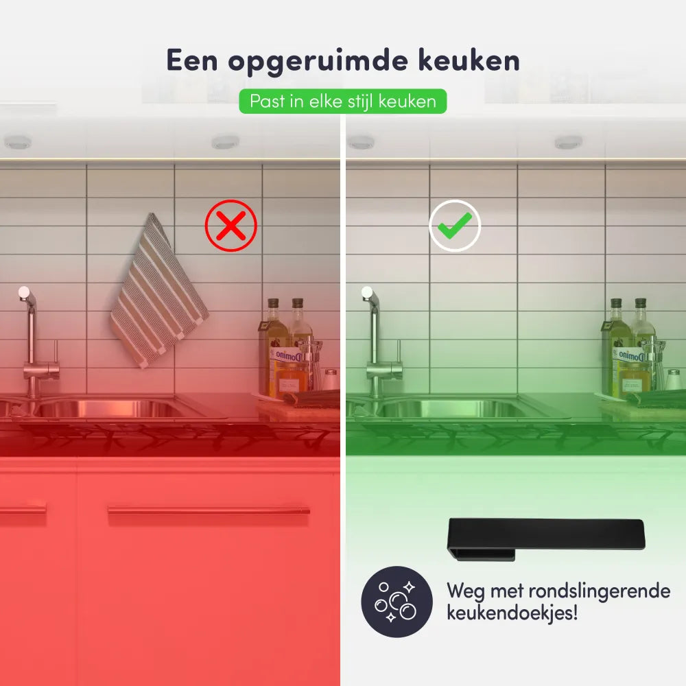 EAVY magnetische vaatdoekhouder in gebruik met hangende vaatdoek