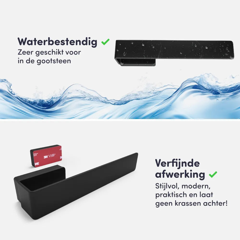 EAVY magnetische vaatdoekhouder in gebruik met hangende vaatdoek