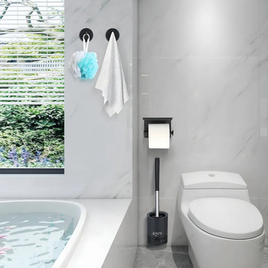 Toiletrolhouder handdoekhaakjes RVS Zwart