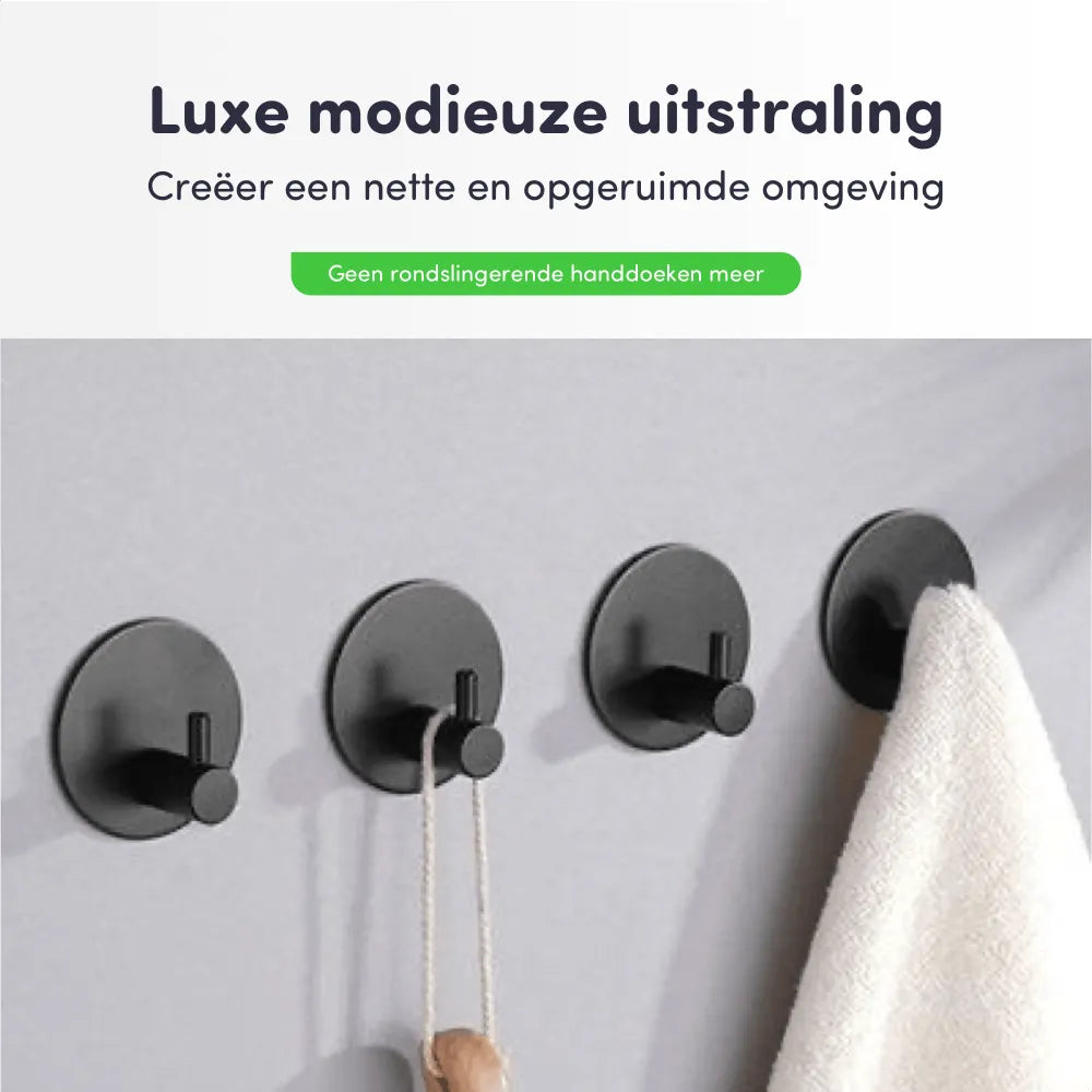 Luxe handdoekhaakjes zelfklevend zwart rvs