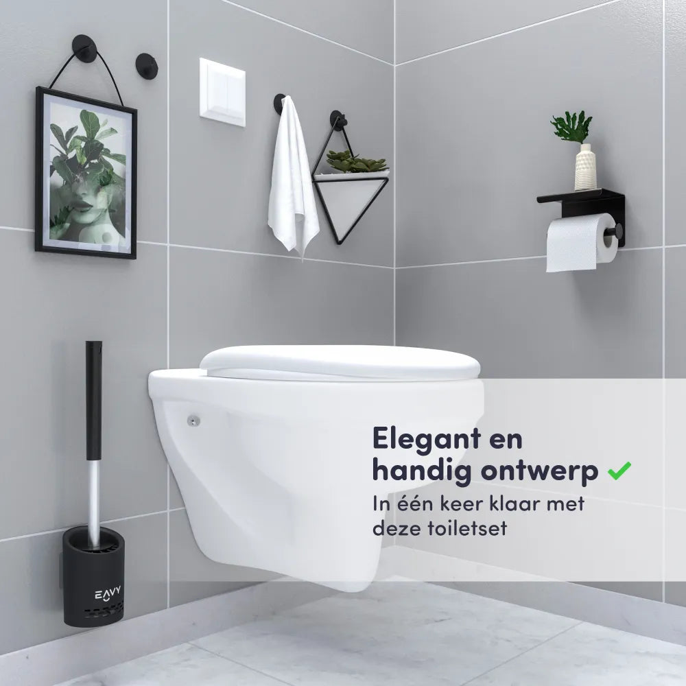 EAVY Toiletborstel met Siliconen Kop - Hygiënisch en Duurzaam - Zwart RVS Houder