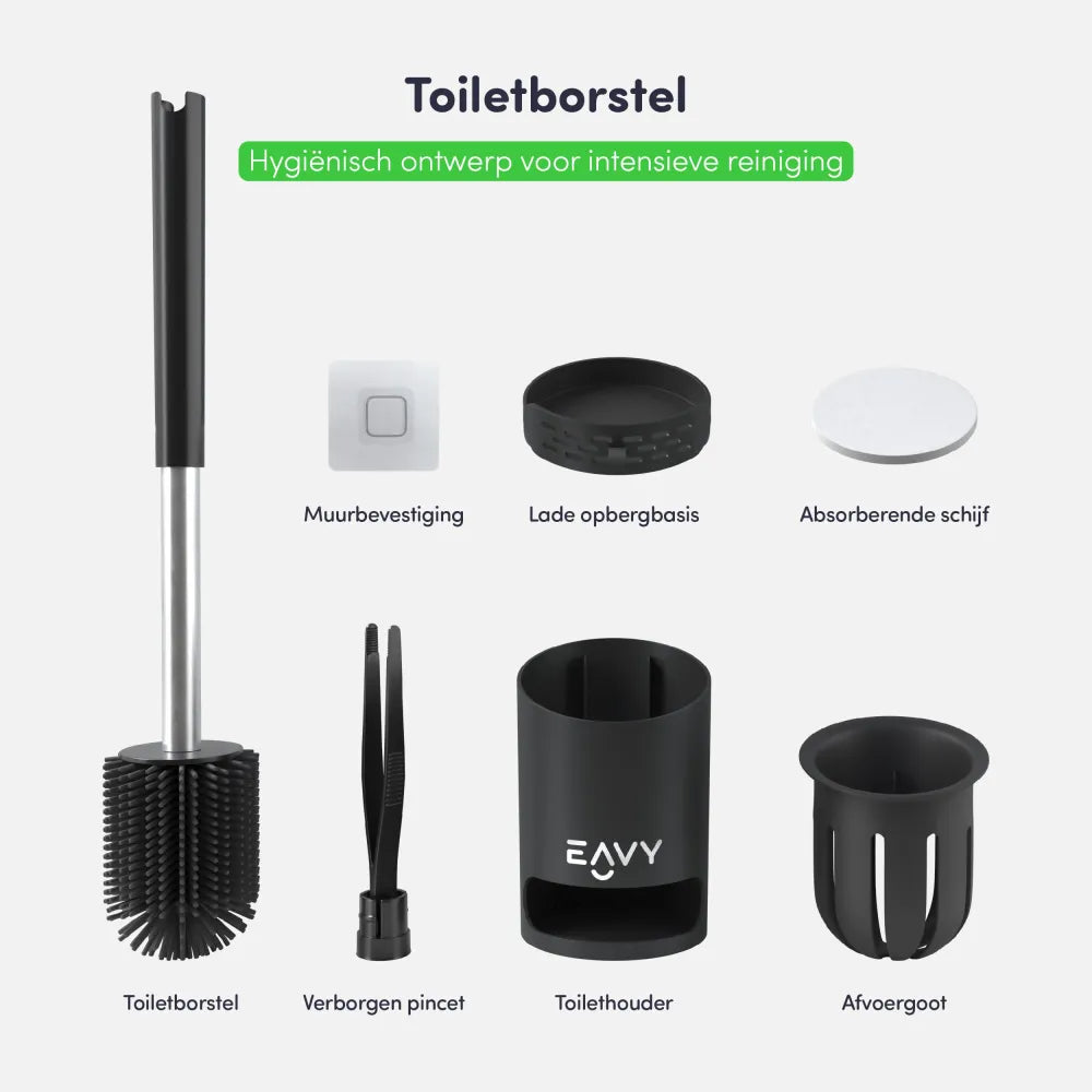 EAVY Voordeel Bundel - Moderne Badkamer Accessoires - Zwart RVS - Compleet Toilet Set