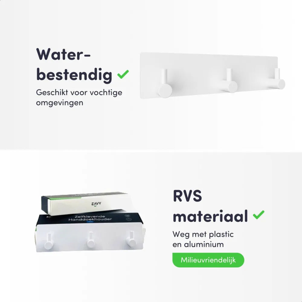 EAVY - Zelfklevende handdoekhaakjes RVS - handdoekhouder - wandhaak - plakhaak - Wit - EAVY.NL