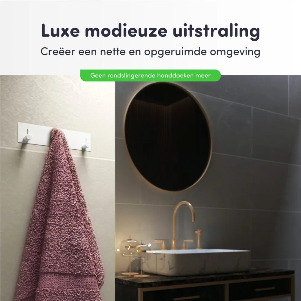 EAVY - Zelfklevende handdoekhaakjes RVS - handdoekhouder - wandhaak - plakhaak - Wit - EAVY.NL