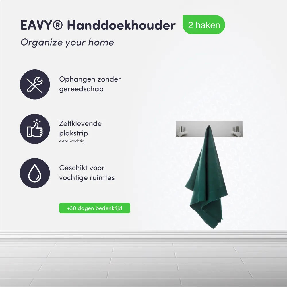 EAVY - Zelfklevende handdoekhaakjes RVS - handdoekhouder - wandhaak - plakhaak - Zilver - EAVY.NL