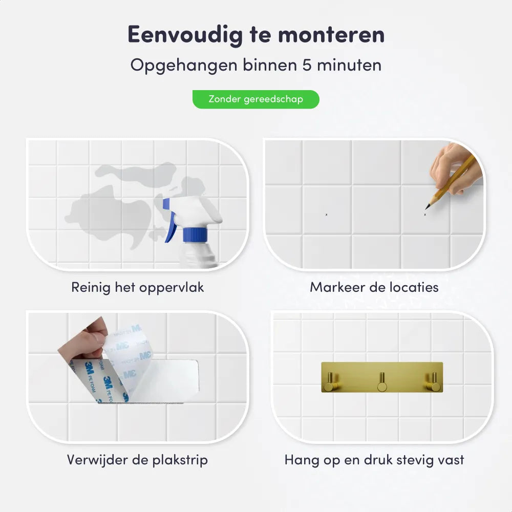 EAVY - Zelfklevende handdoekhaakjes RVS - handdoekhouder - wandhaak - plakhaak - Goud - EAVY.NL