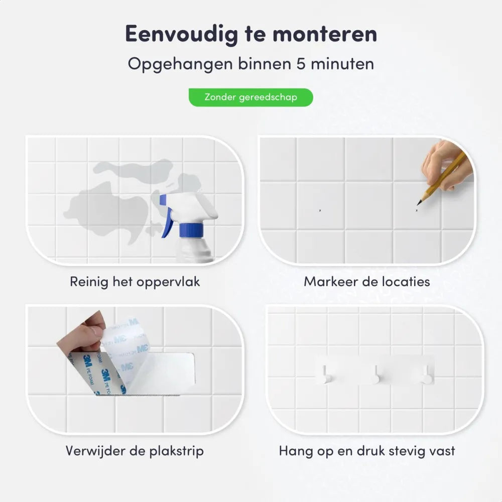 EAVY - Zelfklevende handdoekhaakjes RVS - handdoekhouder - wandhaak - plakhaak - Wit - EAVY.NL