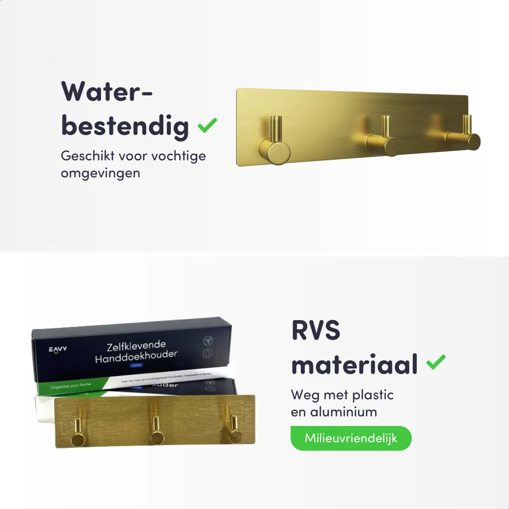 EAVY - Zelfklevende handdoekhaakjes RVS - handdoekhouder - wandhaak - plakhaak - Goud - EAVY.NL
