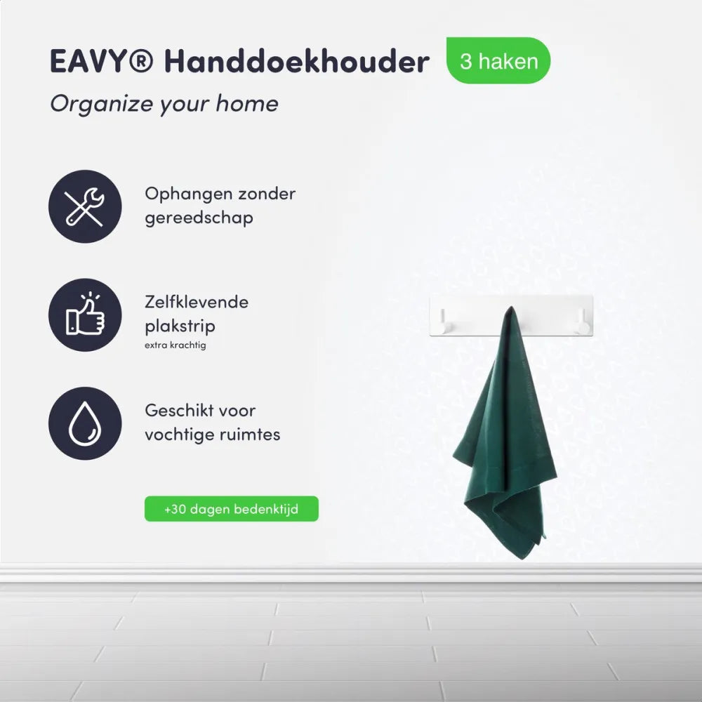 EAVY - Zelfklevende handdoekhaakjes RVS - handdoekhouder - wandhaak - plakhaak - Wit - EAVY.NL