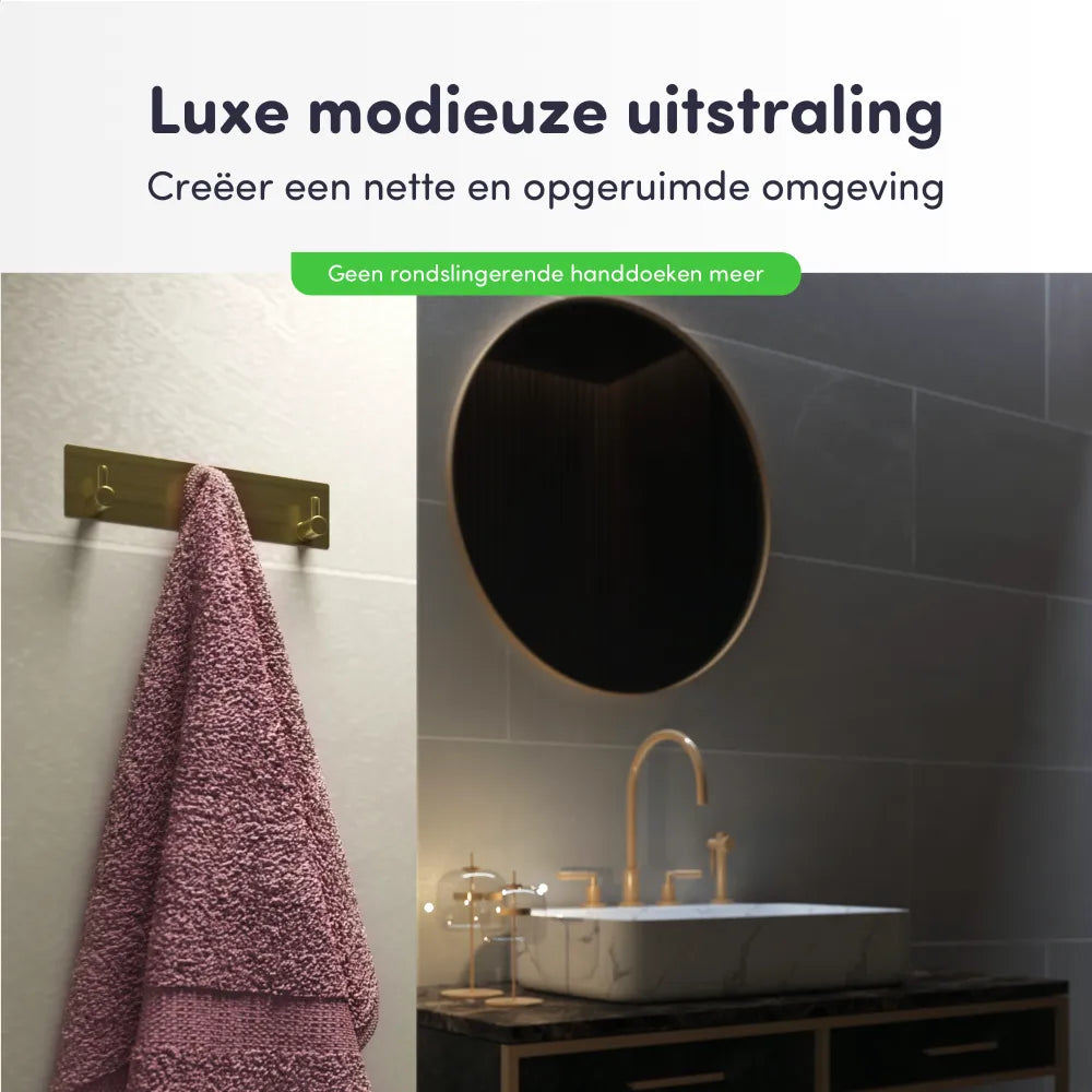 EAVY - Zelfklevende handdoekhaakjes RVS - handdoekhouder - wandhaak - plakhaak - Goud - EAVY.NL