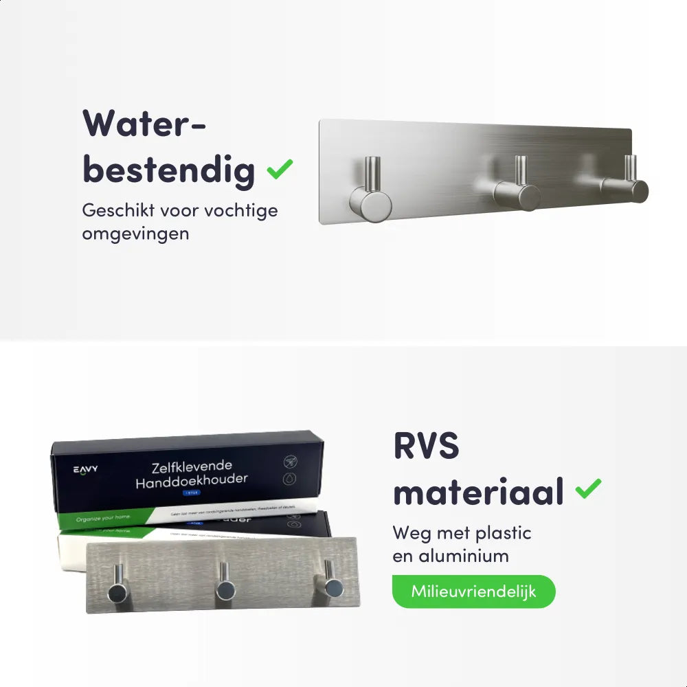 EAVY - Zelfklevende handdoekhaakjes RVS - handdoekhouder - wandhaak - plakhaak - Zilver - EAVY.NL