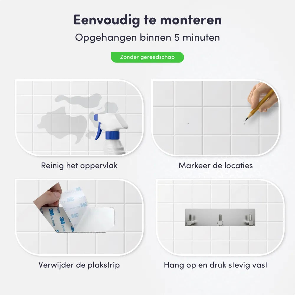 EAVY - Zelfklevende handdoekhaakjes RVS - handdoekhouder - wandhaak - plakhaak - Zilver - EAVY.NL