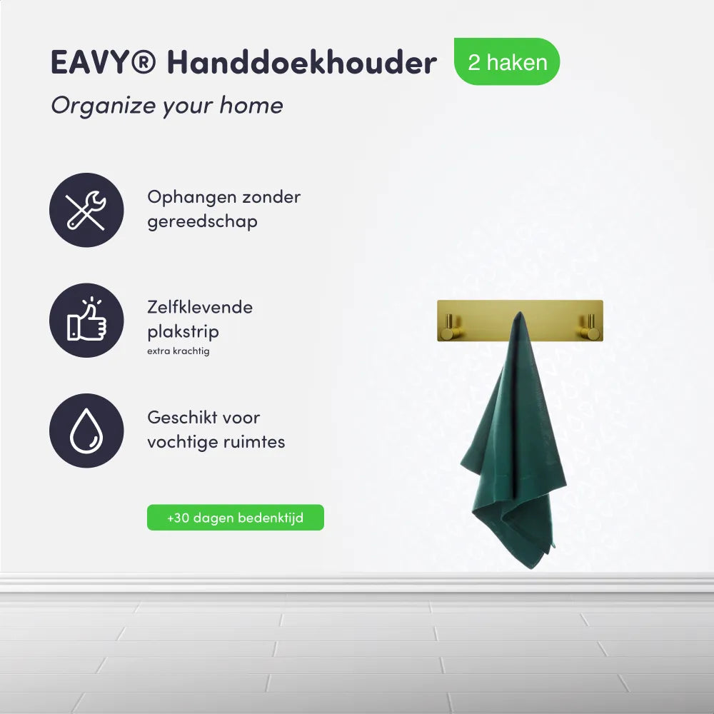 EAVY - Zelfklevende handdoekhaakjes RVS - handdoekhouder - wandhaak - plakhaak - Goud - EAVY.NL