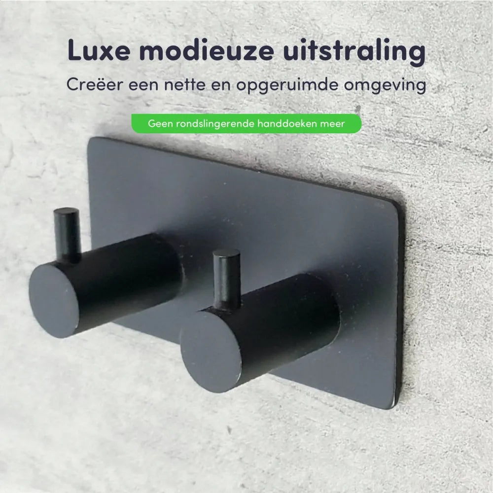 EAVY - Zelfklevende handdoekhaakjes RVS - handdoekhouder - wandhaak - plakhaak - Zwart - EAVY.NL