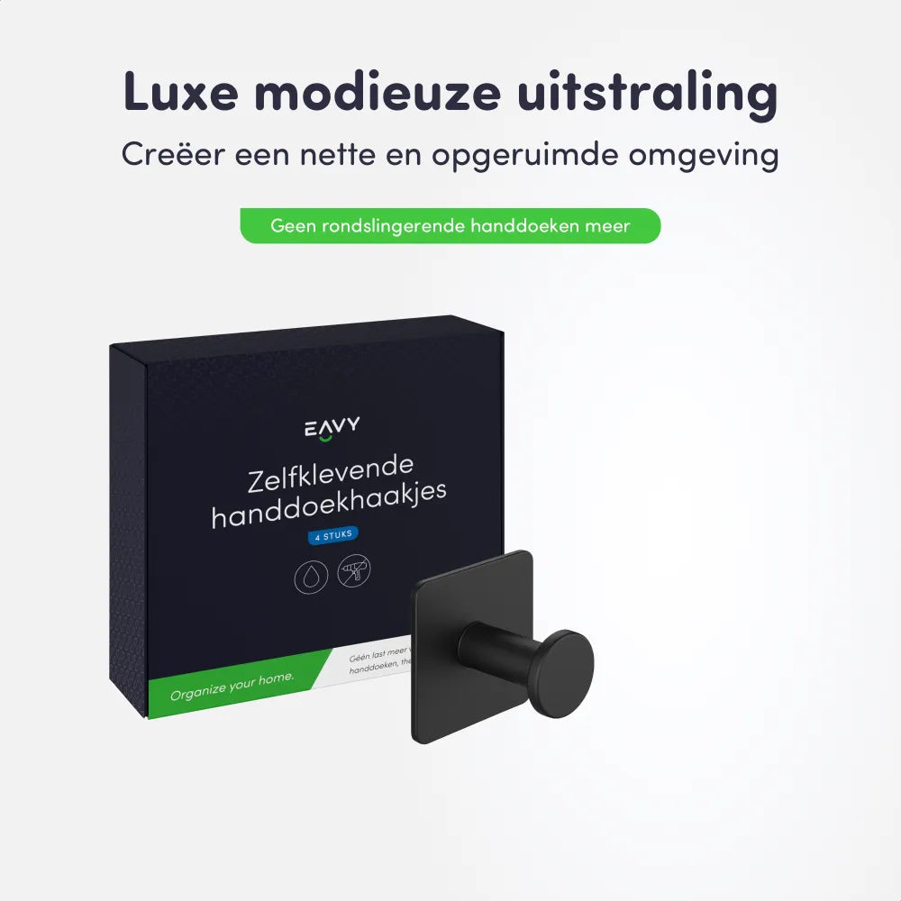 Lifestyle foto van EAVY handdoekhaakjes in gebruik - Handdoeken netjes opgehangen in moderne badkamer