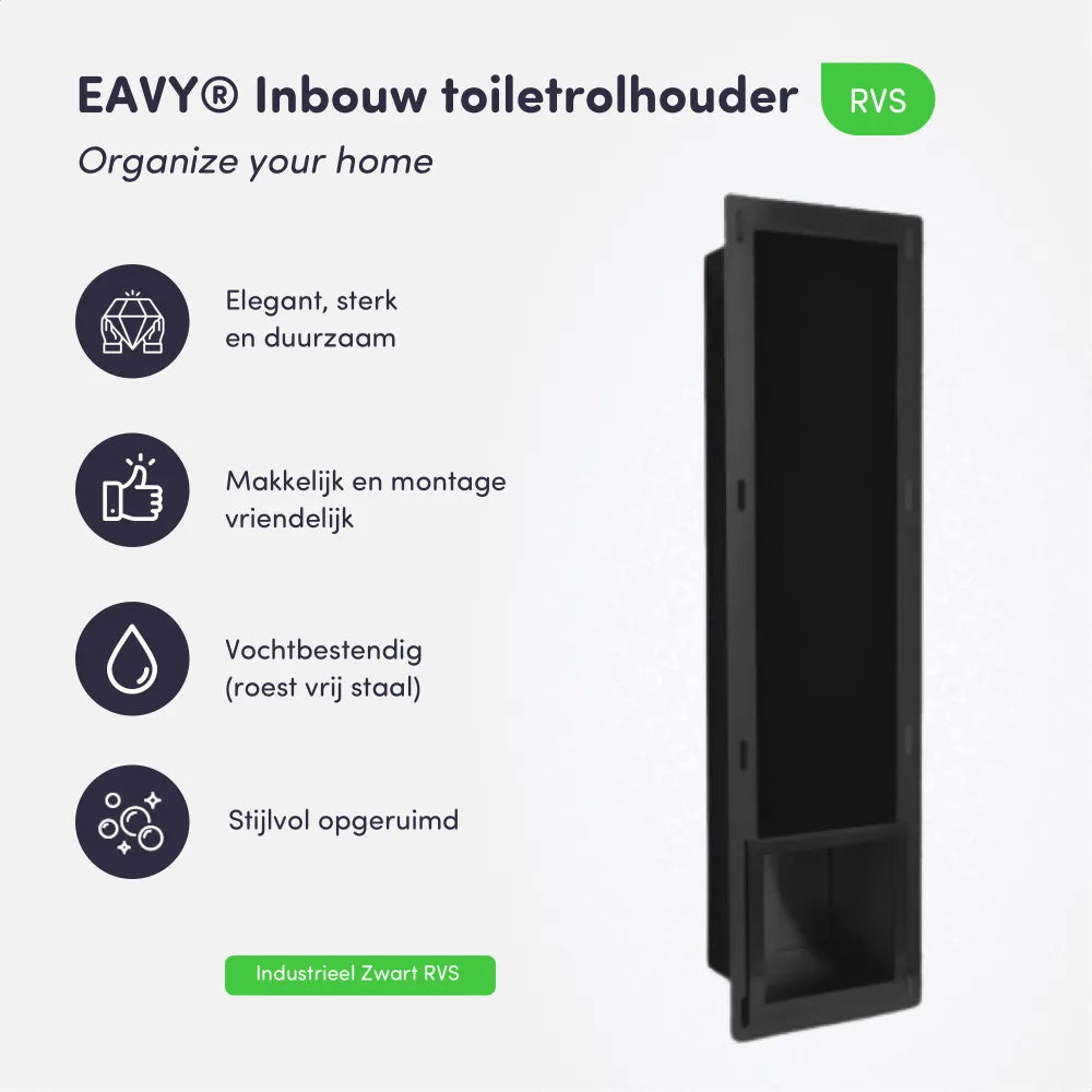 Inbouw toilet rolhouder zwart RVS - EAVY.NL