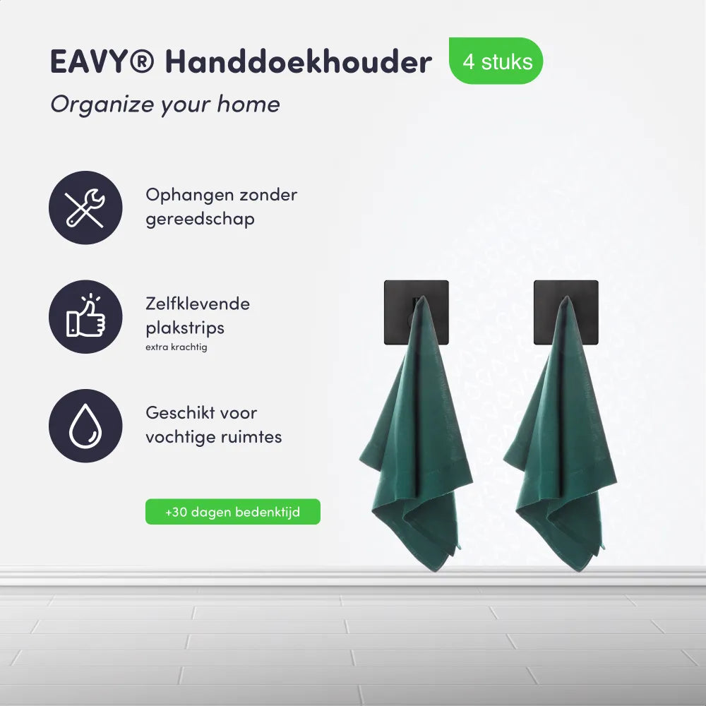 EAVY Handdoekhaakjes Zelfklevend Zwart - 2x Zelfklevende Haakjes - Handdoekhouder - Plakhaakjes - Wandhaak - EAVY.NL