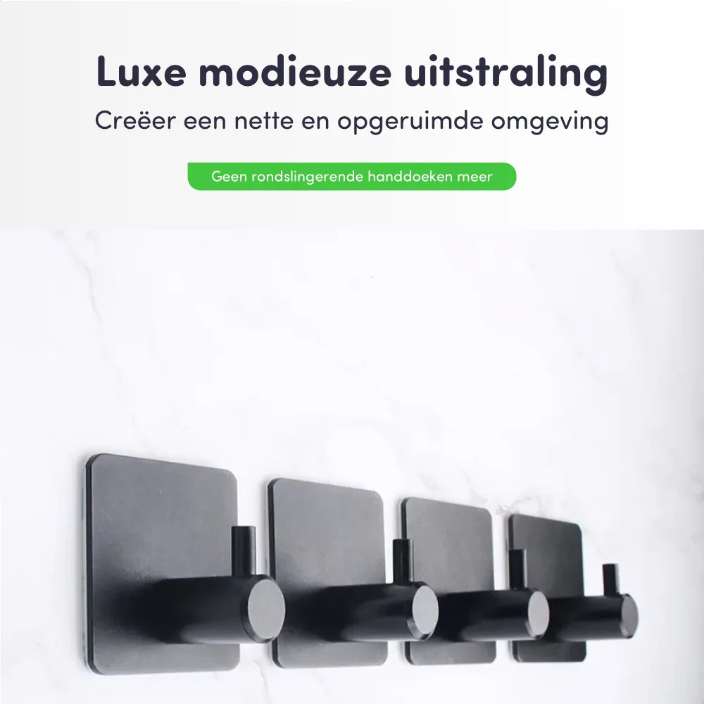 EAVY Handdoekhaakjes Zelfklevend Zwart - 2x Zelfklevende Haakjes - Handdoekhouder - Plakhaakjes - Wandhaak - EAVY.NL