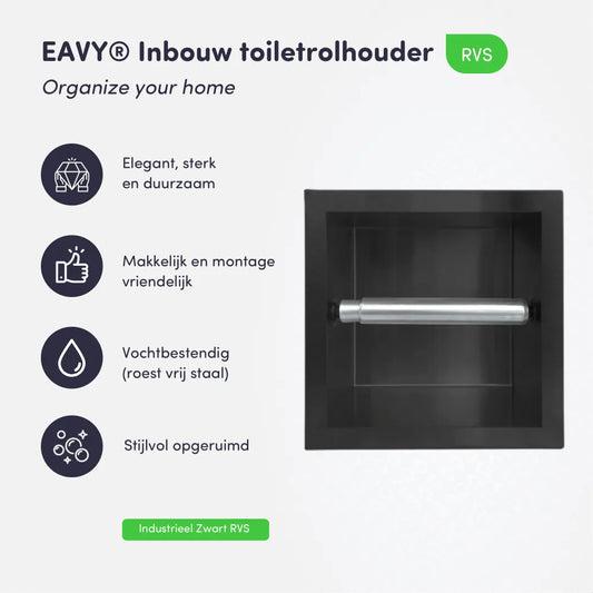 Toiletrolhouder Inbouw Zwart RVS - EAVY.NL