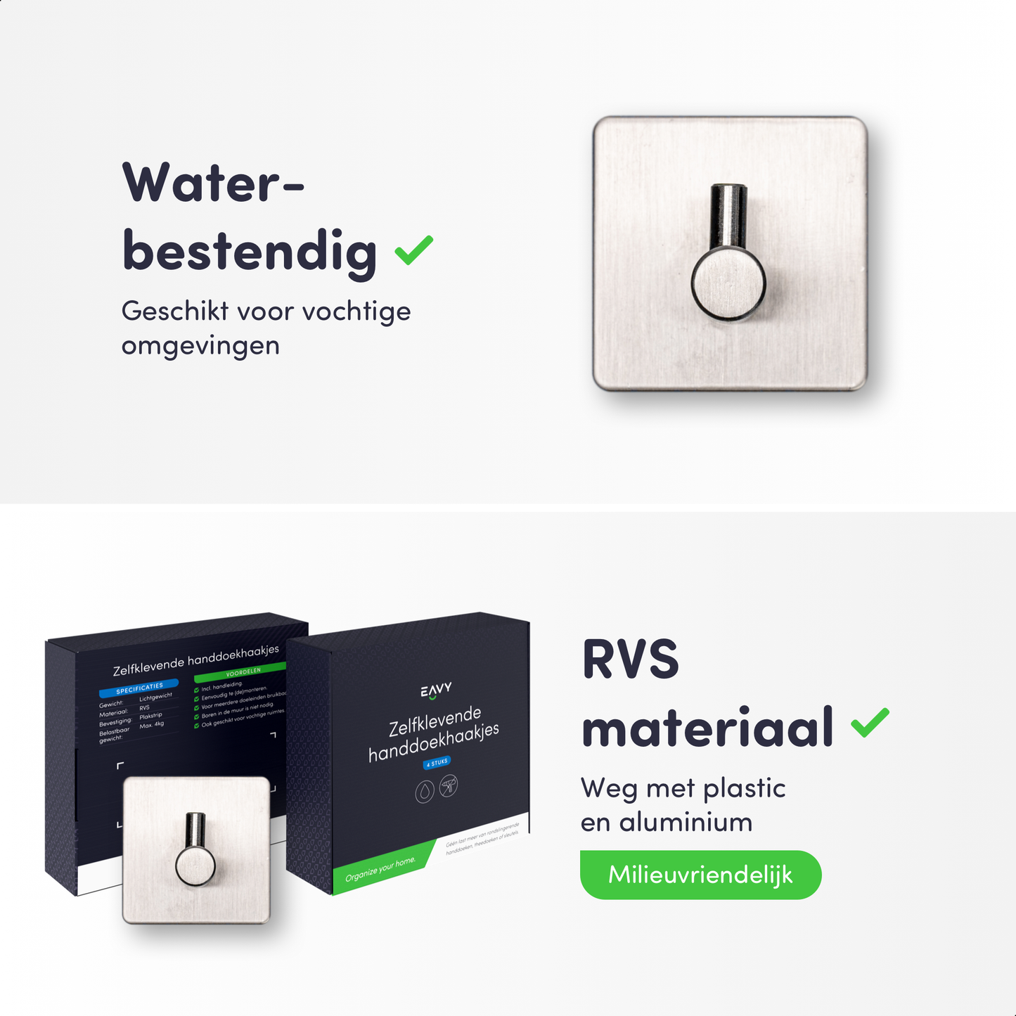 EAVY Zelfklevende Handdoekhaakjes – Set van 4 Handdoekhouders - RVS