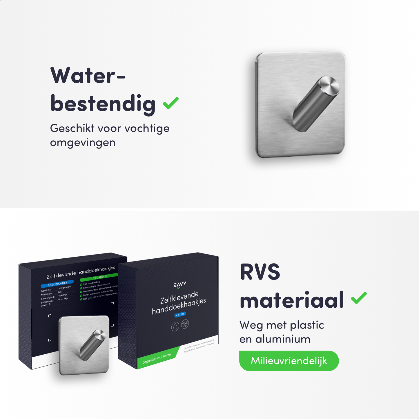 EAVY Zelfklevende Handdoekhaakjes – Set van 4 Handdoekhouders - RVS